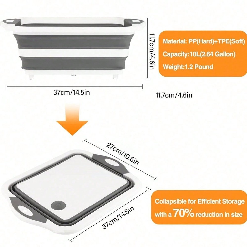 Collapsible Cutting Board - Foldable Multi-function Dish Tub - Washing and Drain