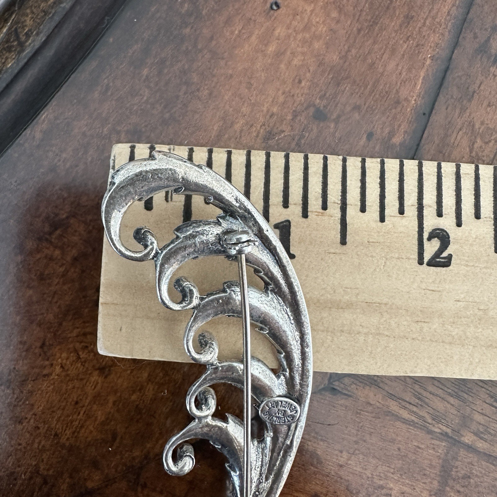 Vintage Sterling by Jewelart Pin Brooch 3 Inch Feather Scroll Signed MCM 12.6g