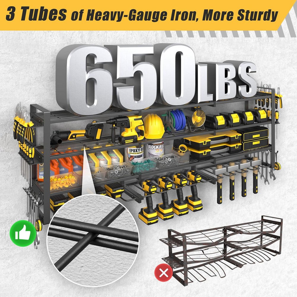 49.4'' Large Power Tool Organizer Wall Mount 4Tier Tool Storage Rack, 600lb Load