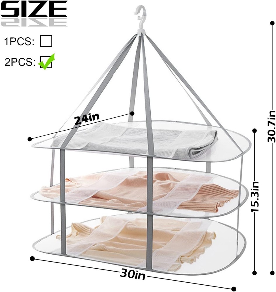 3 Tier Folding Mesh Clothes Drying Rack Stackable Sweater Drying Rack W/