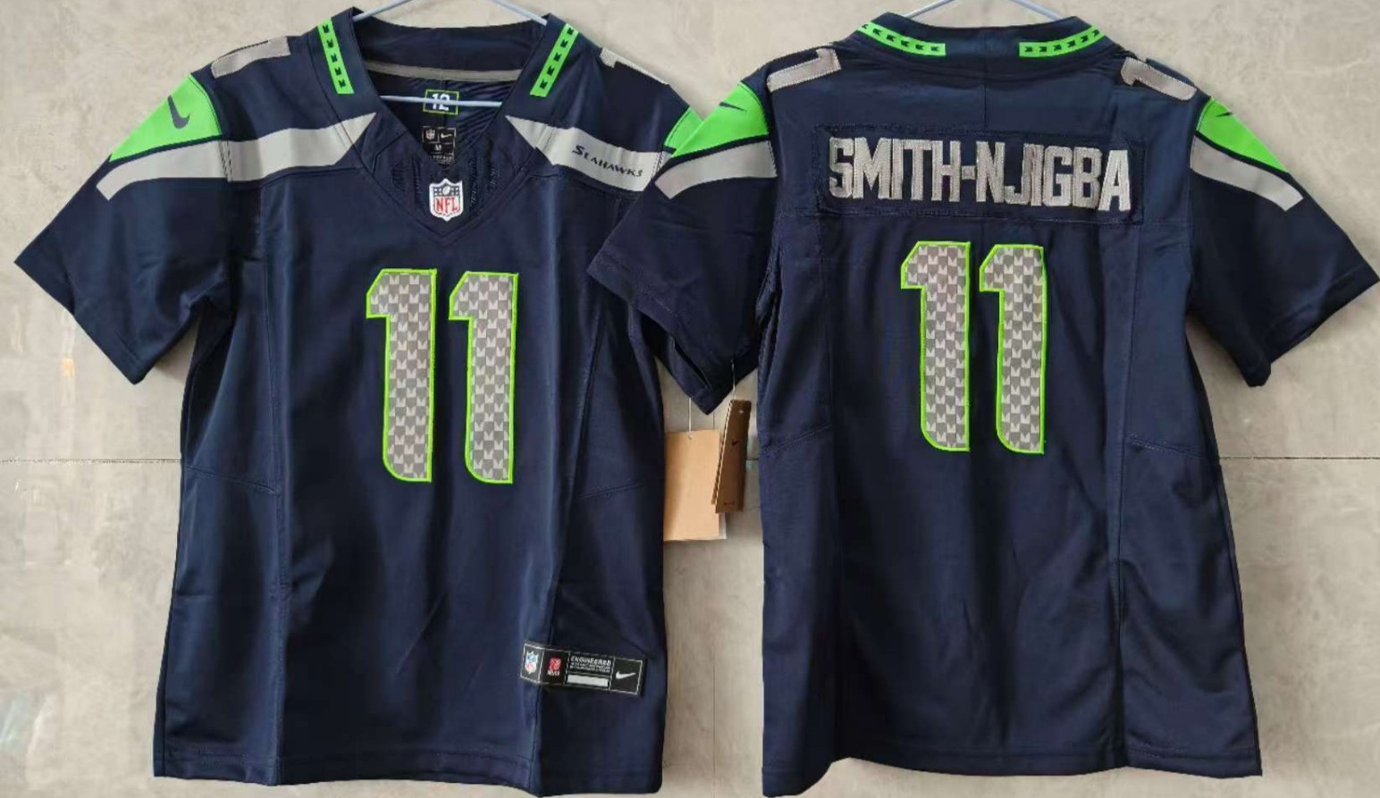 ​​Tariffs​ Free~ YOUTH'S Jaxon Smith-Njigba #11 Seahawks FUSE Navy Sewn Jersey.