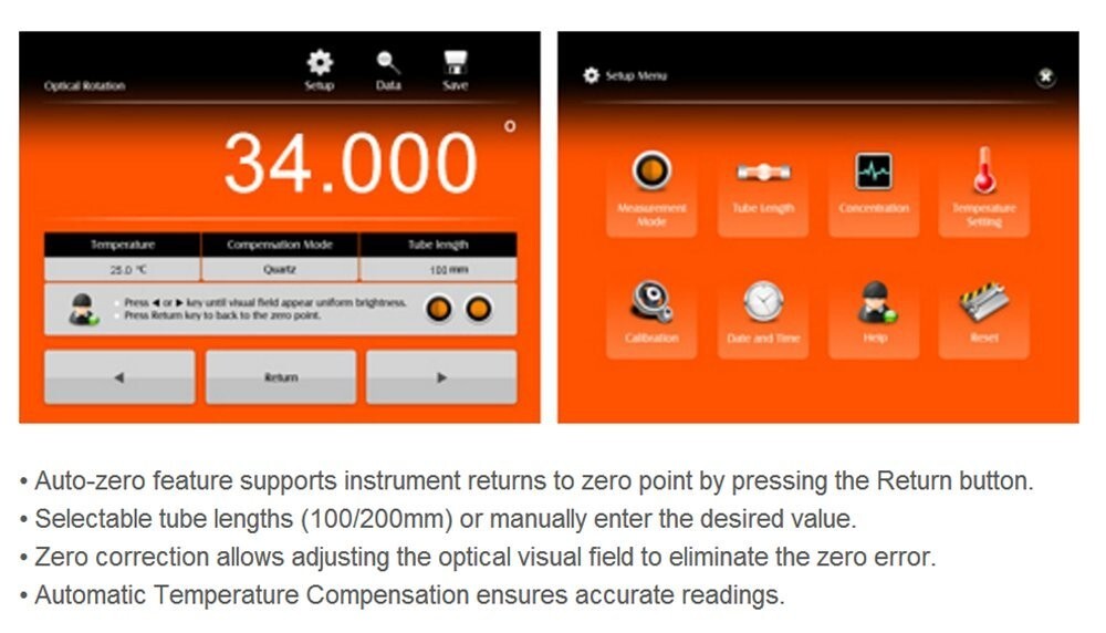 Semi Automatic Polarimeter with Range ±90° Accuracy ±0.02° TFT Touch Screen