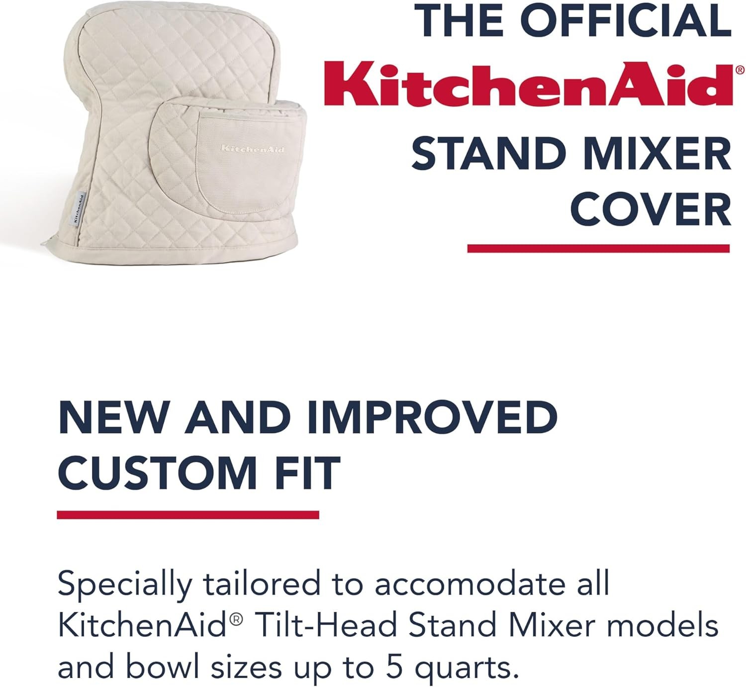 KITCHENAID Fitted Tilt-Head Stand Mixer Cover with Storage Pocket, Quilted 100%