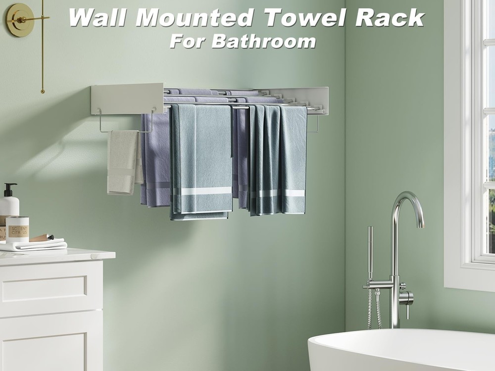 Wall Mounted Hidden Clothes Drying Rack - Pull-Out Laundry Organizer with 5 S...