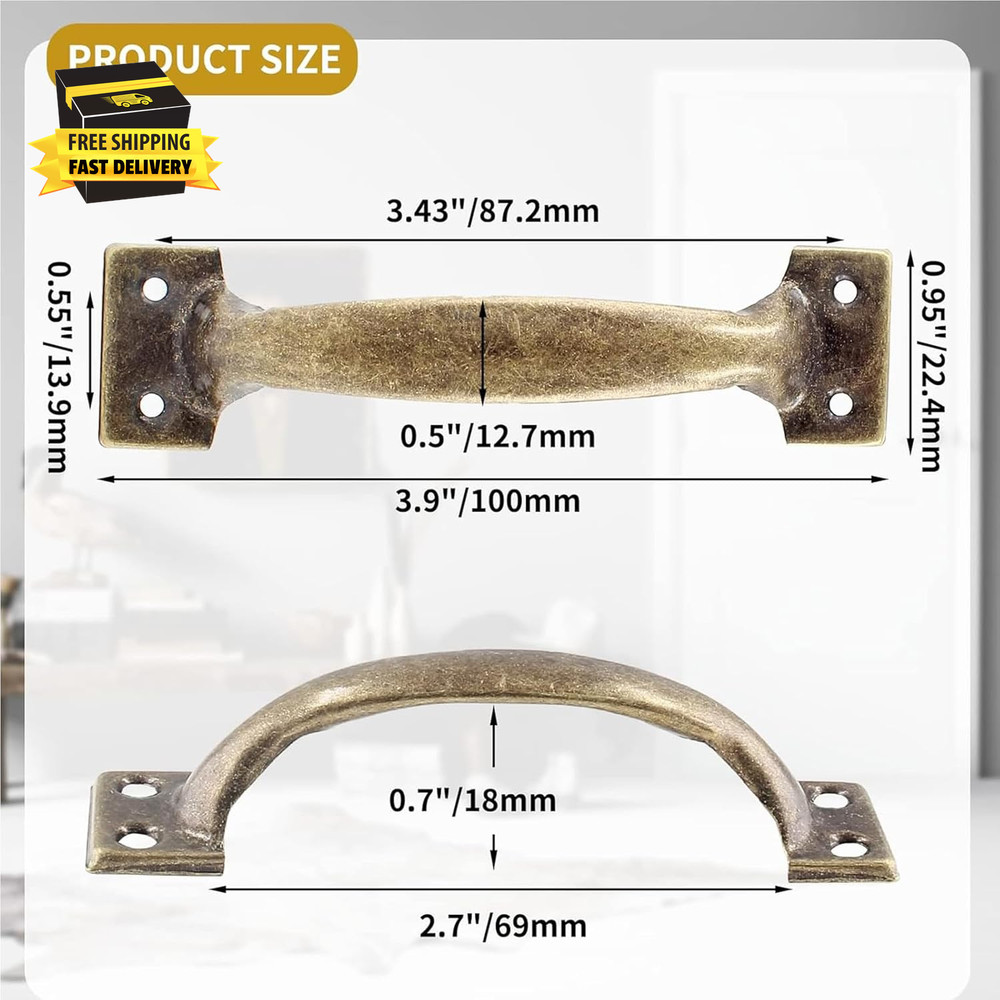 2 Pcs 4" Rustic Gate Handle, Iron Hardware Handle Pull with Screw, Vintage Farmh