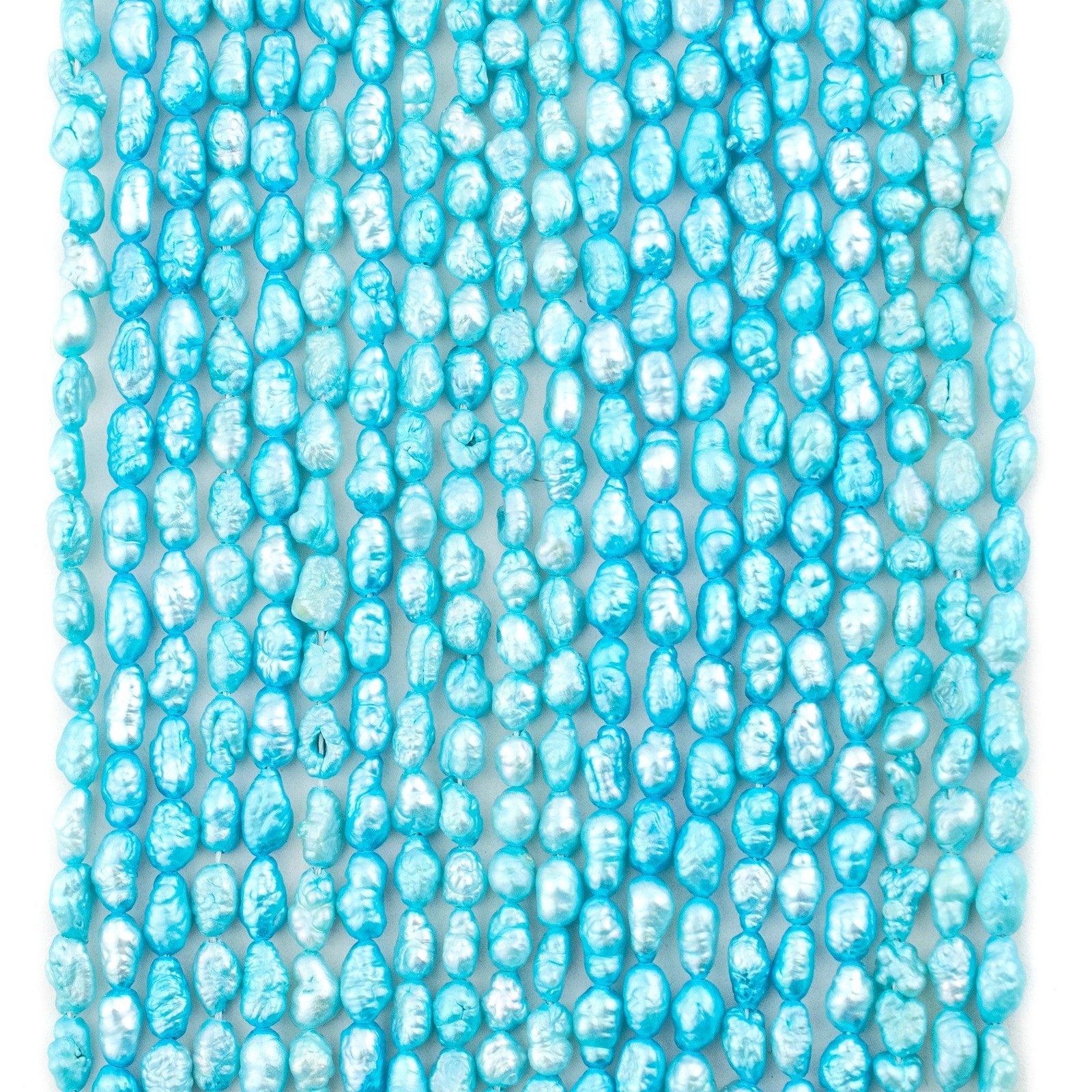 Sky Turquoise Vintage Japanese Rice Pearl Beads 4mm Blue Oval 16 Inch Strand