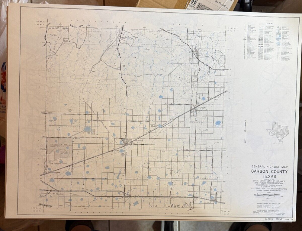 1973 Texas CARSON County General Highway Map 18" x 25" Folded USDOT