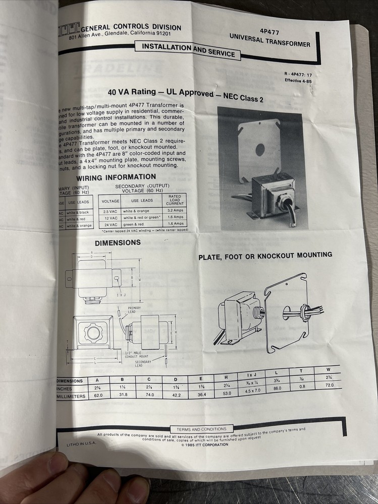 Nos Surplus ITT 4P477 Universal Transformer