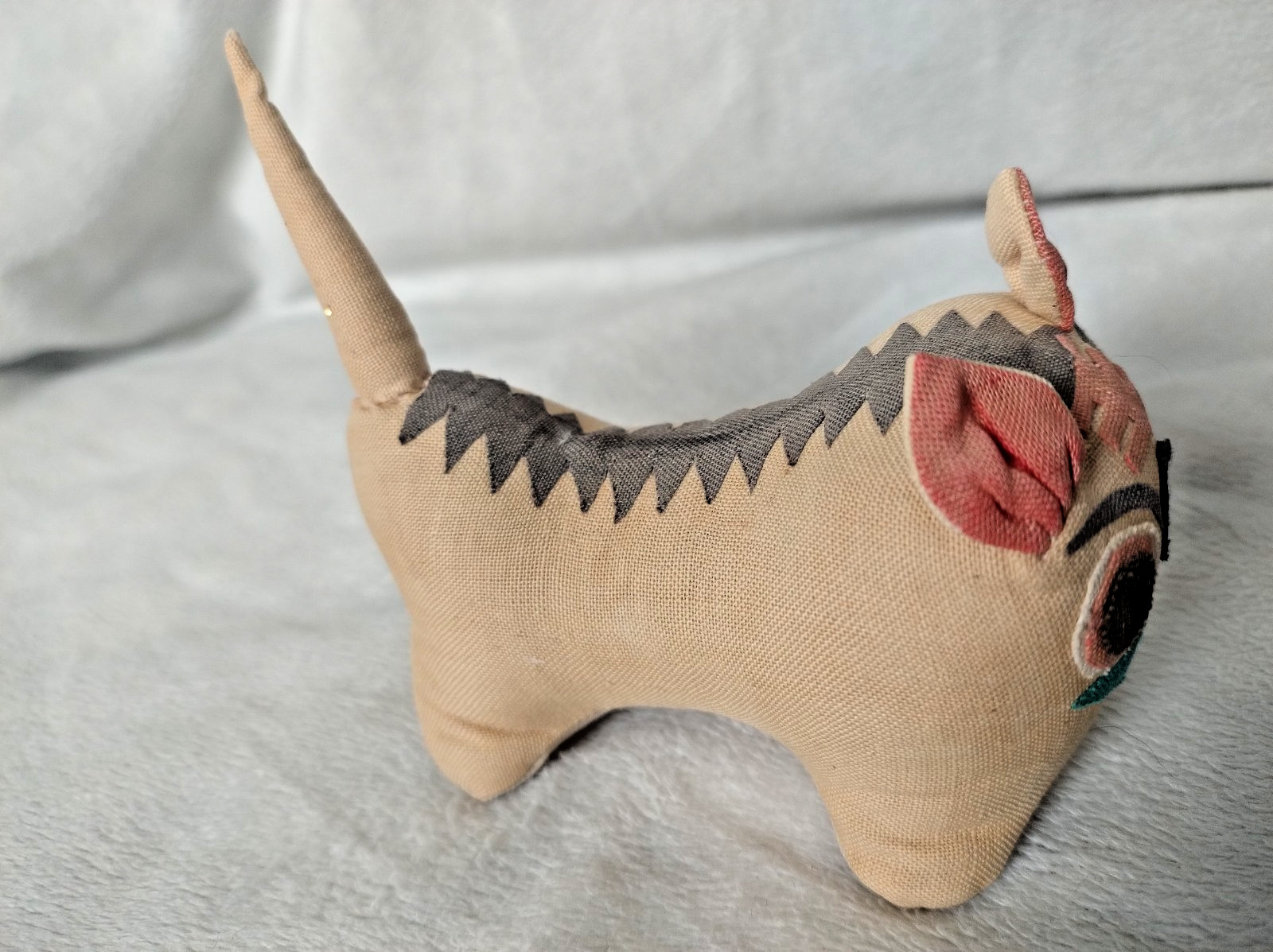 Two Vintage Chinese Traditional Folk Art Cloth Plush Tiger Pillows