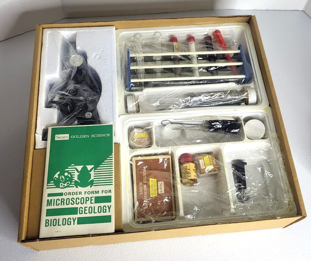 Vintage Sears Golden Science Microscope Set In Original Box Educational Science