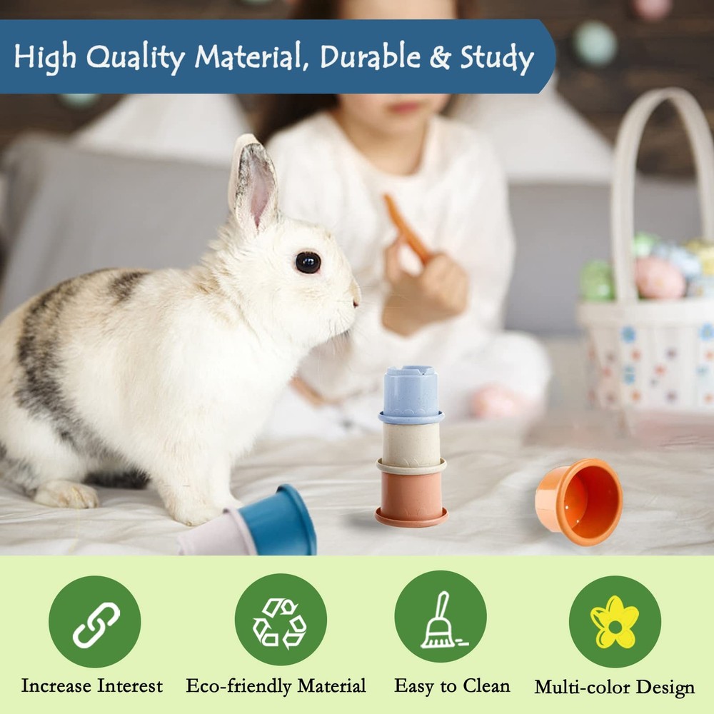 Multi-Colored Graduated Stackable Rabbit Toys - 8 Pcs Reusable Cute Animal De...
