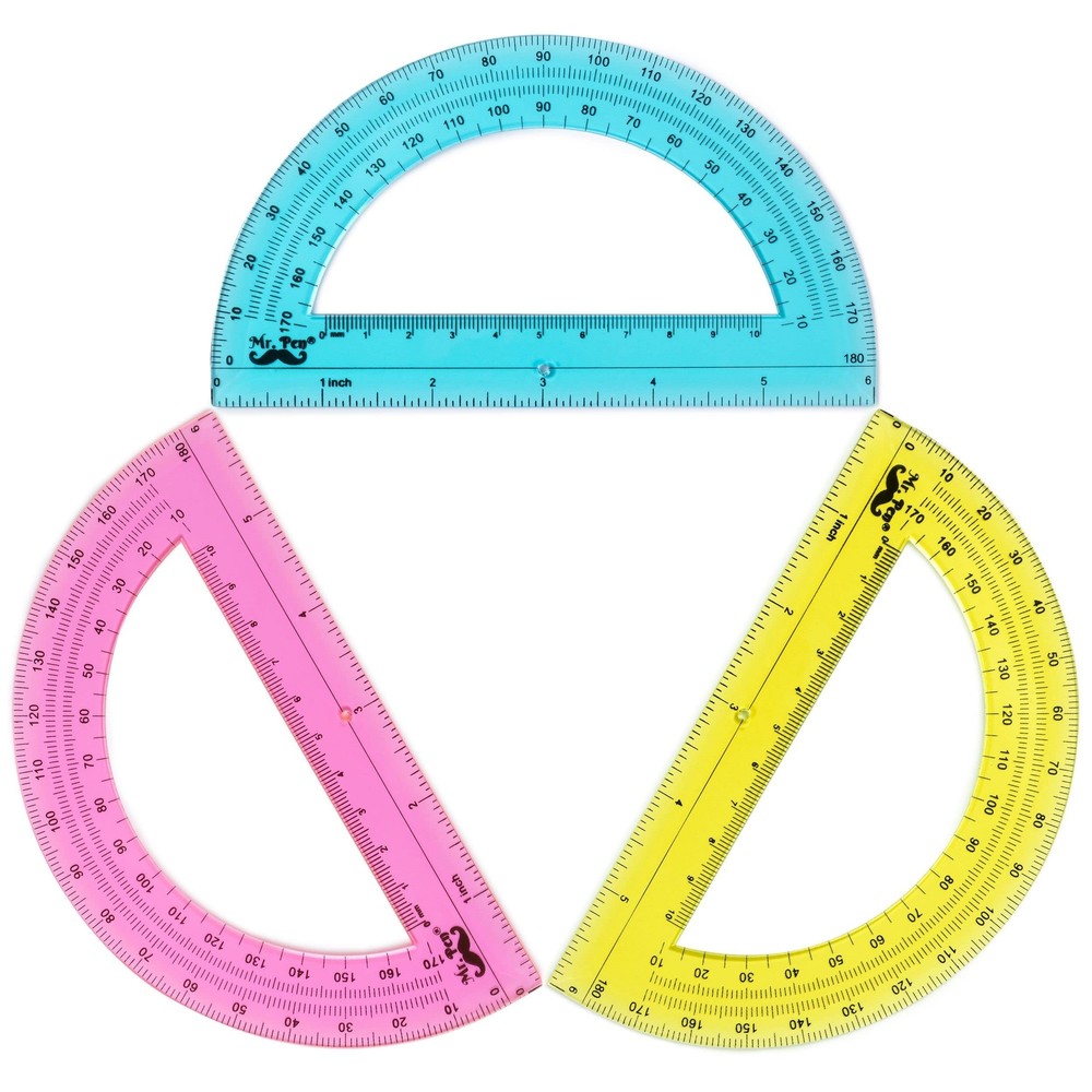 3 Pack 6 Inch Plastic Protractors 180 Degrees for Geometry Angle Measurement