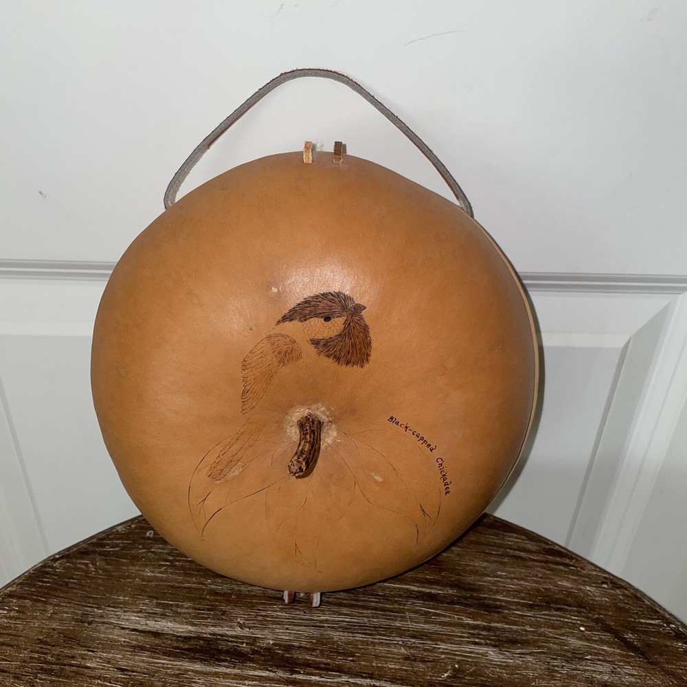 Hand Crafted Gourd With Black-Capped Chickadee-UNIQUE