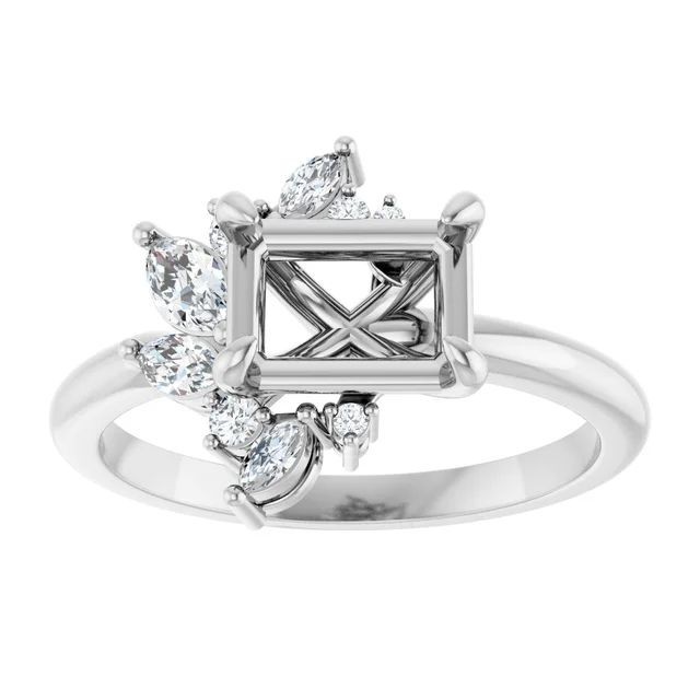 925 Sterling Silver Semi Mount Ring Setting Octagon 9x7mm Blank Ring Mounting
