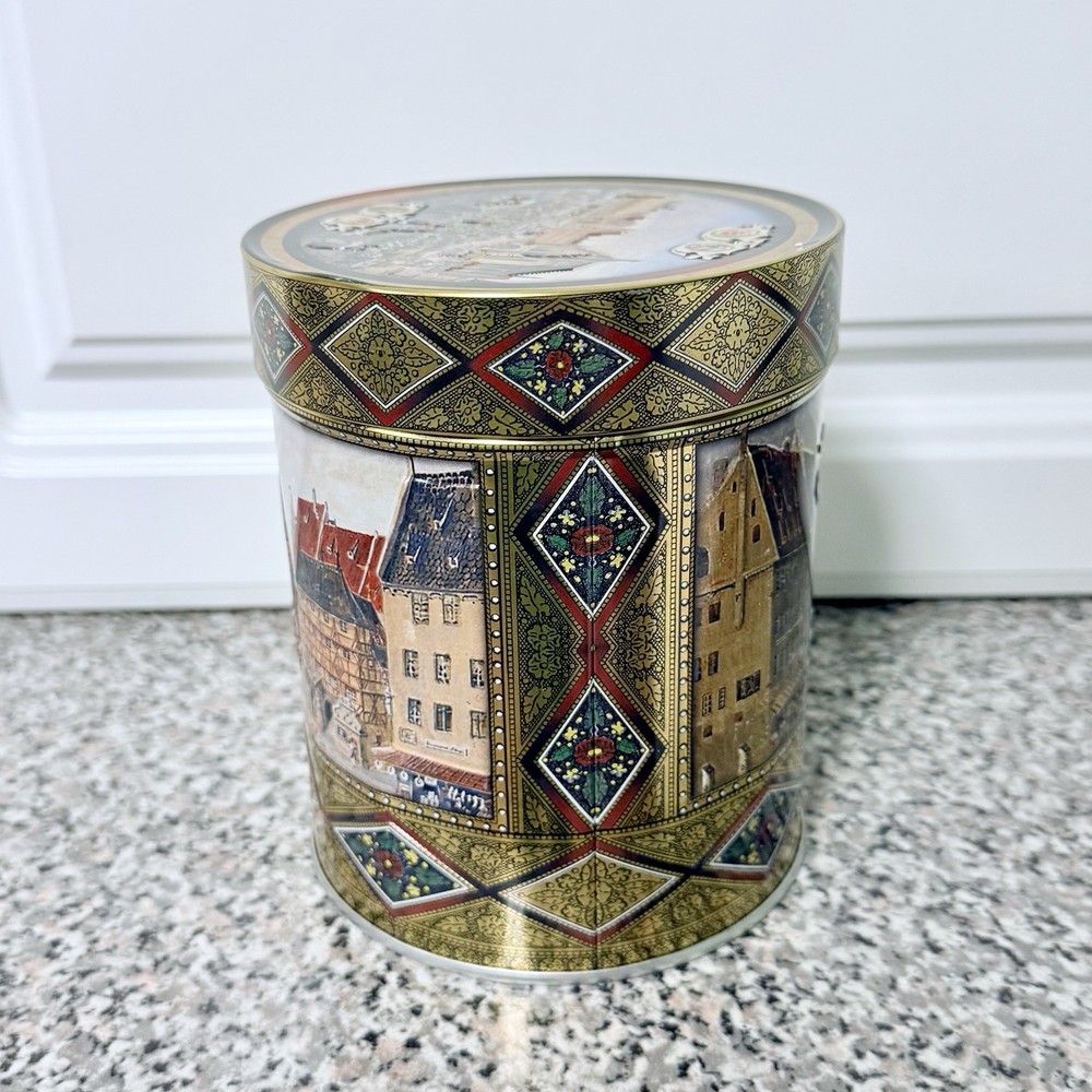 Decorative Tin Featuring A German Town Square By Lebkuchen Schmidt