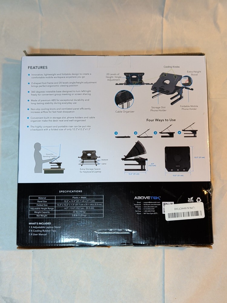 AboveTEK Laptop Stand 20 Angles Two-Layer Height Adjustable Black – New