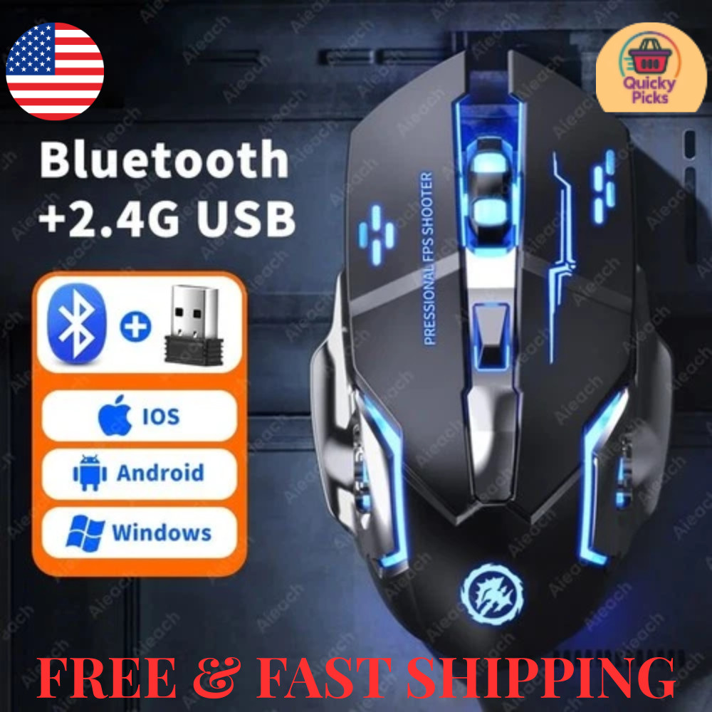 Bluetooth Rechargeable Wireless Gaming Mouse RGB Backlit USB PC Gamer Mouse