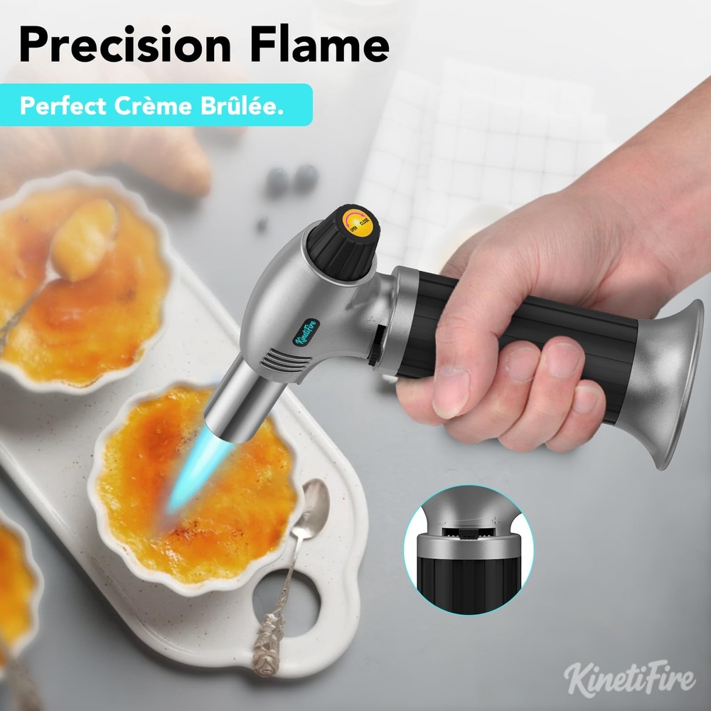 Butane Torch Lighter, Refillable Kithcne Torch with Safety Lock,Continuous Flame