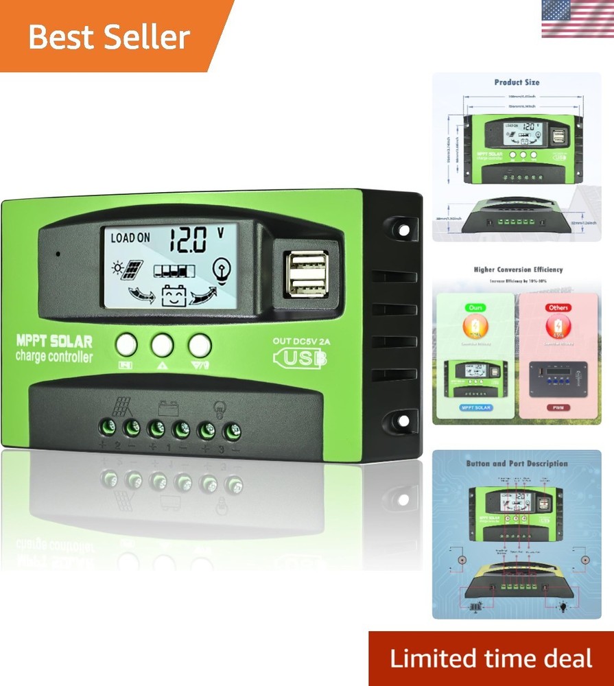 Efficient 30A MPPT Solar Charge Controller with LCD – Safe for All Batteries