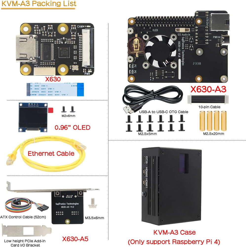 KVM-A3 Kit for Raspberry Pi 4 Open Source KVM over IP Compatible with KVM V3 Pla
