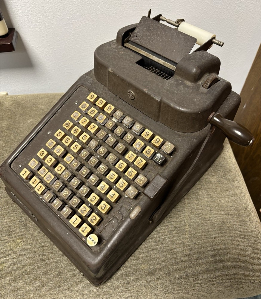 Burroughs Antique Mechanical Adding Machine with Manual Crank. See Details
