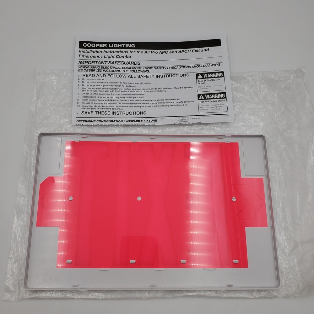 Cooper Lighting All-Pro APC APCH Exit Sign Thermoplastic Faceplate Replacement