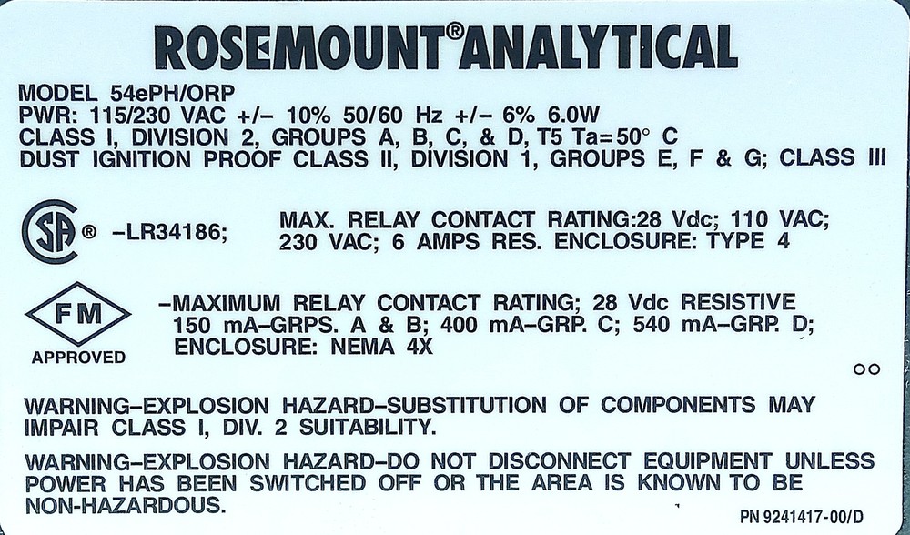 Rosemount 54EPH/ORP-01 115/230 V AC PH/ORP Analyzer