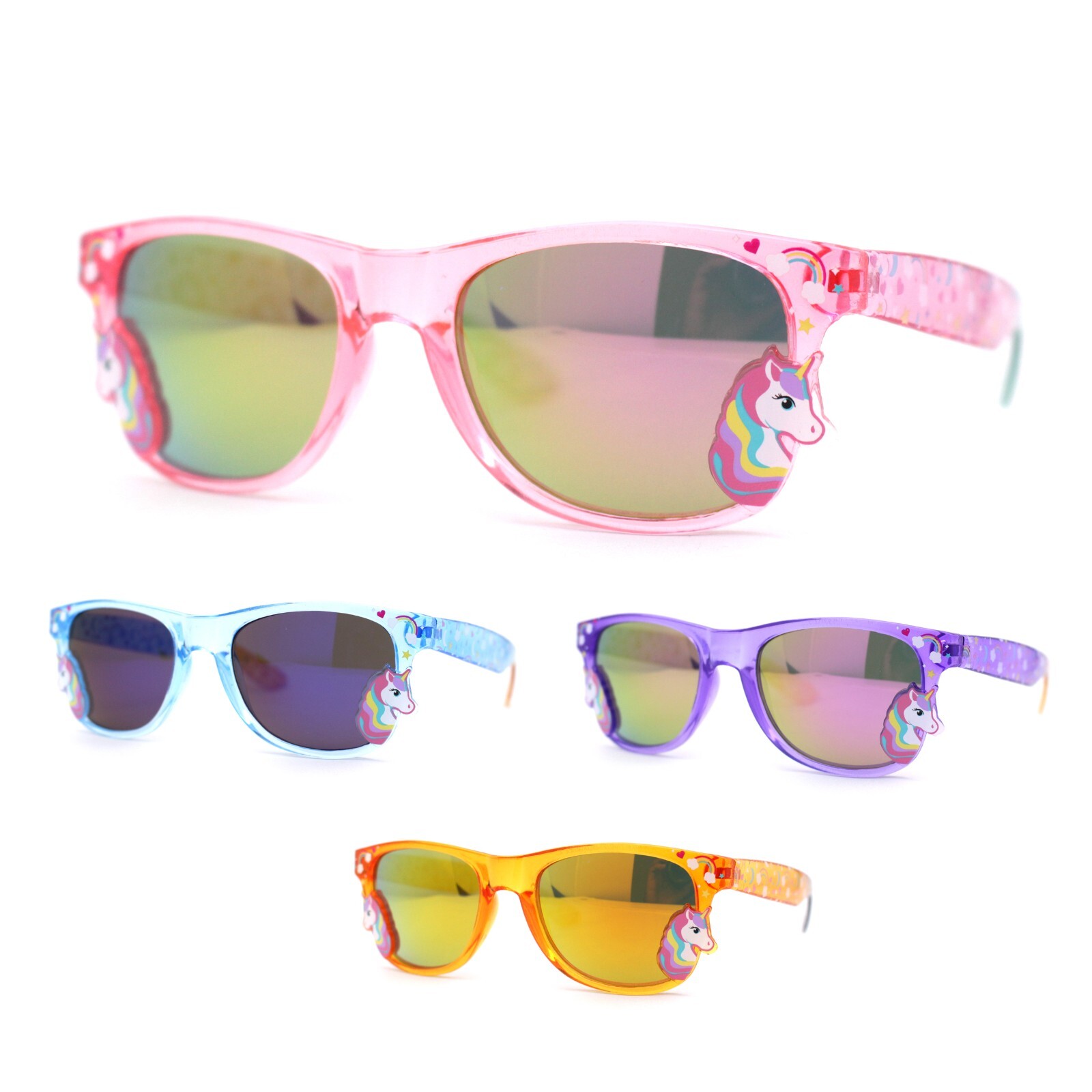 Girls Kid Size Rainbow Unicorn Badge Horn Rim Sunglasses