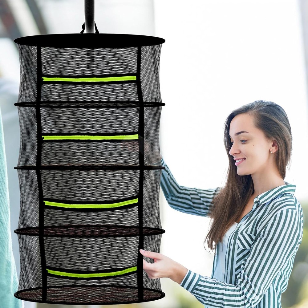 Herb Drying Rack Hanging-4 Layer Plant Drying Rack Bud Drying Net,Foldable