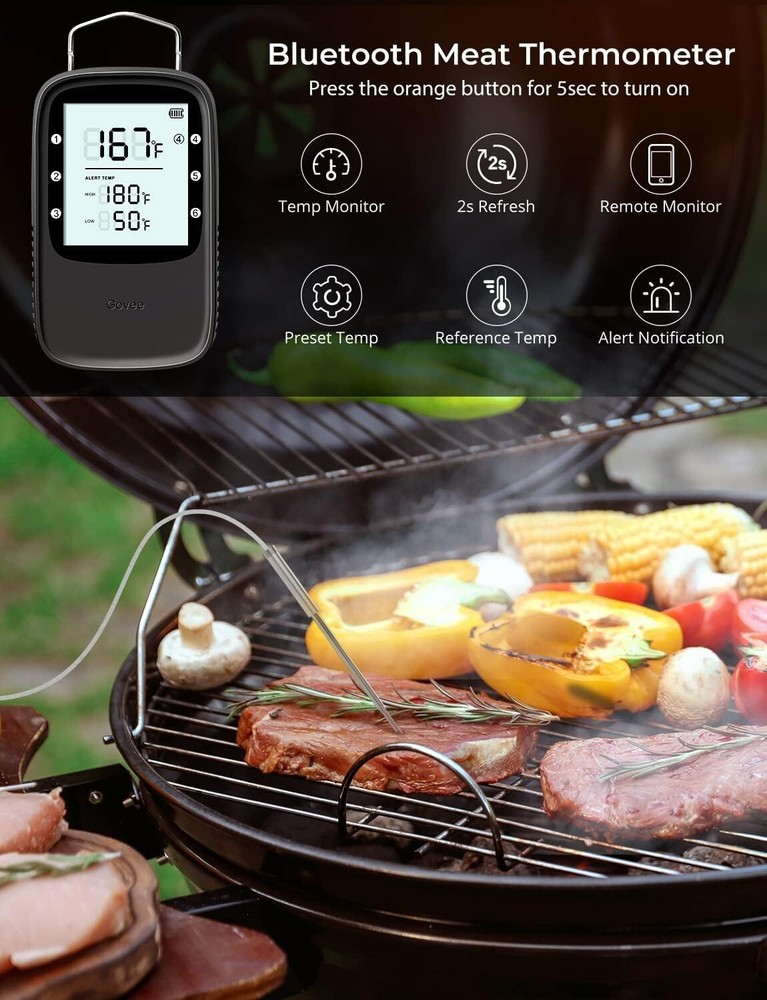 Wireless Meat Thermometer with 6 Probes and Smart LCD Backlight - Precision C...