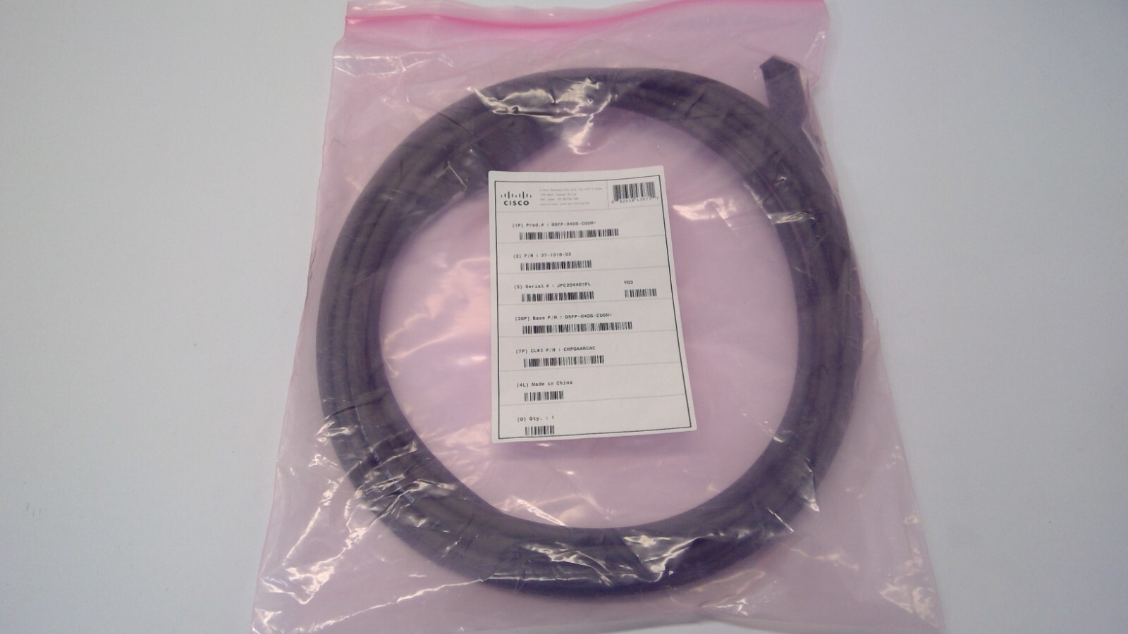 CISCO QSFP-H40G-CU5M 40GBASE-CR4 QSFP Passive Direct Copper Cable 5M 37-1318-03