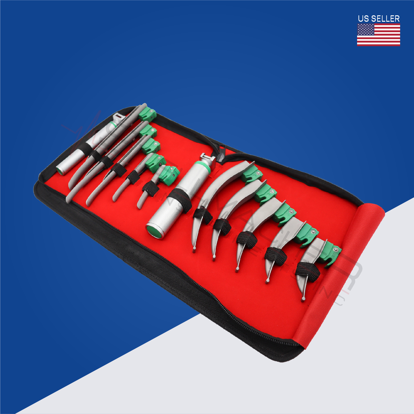 Fiber Optic Macintosh & Miller Laryngoscope 2 Handles Intubation Kit 12 Pcs set