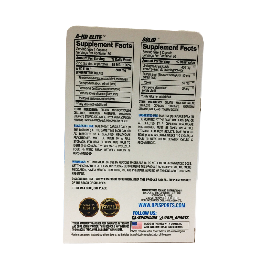 BPI Sports A-HD Elite & Solid Combo 30 Capsules