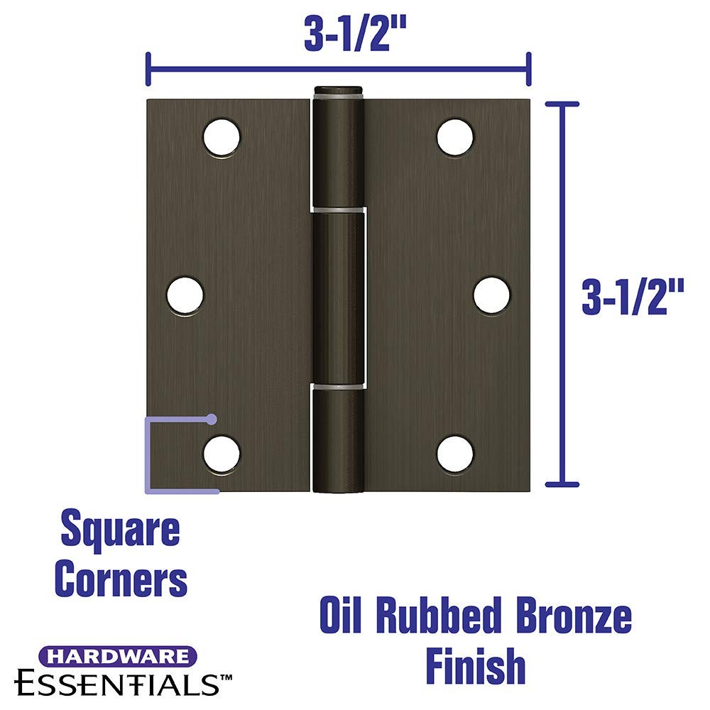 3 PCS 31/2" Hardware Essentials SqueakProof Square Corner Door Hinge Bronze
