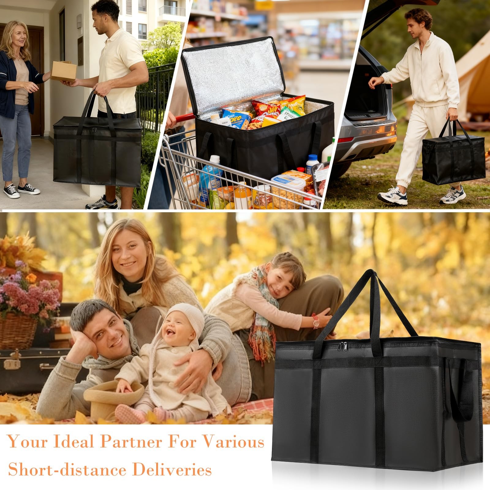 Insulated Bags for Food Delivery, XXXL Pizza Delivery Bags for Hot and Cold F...