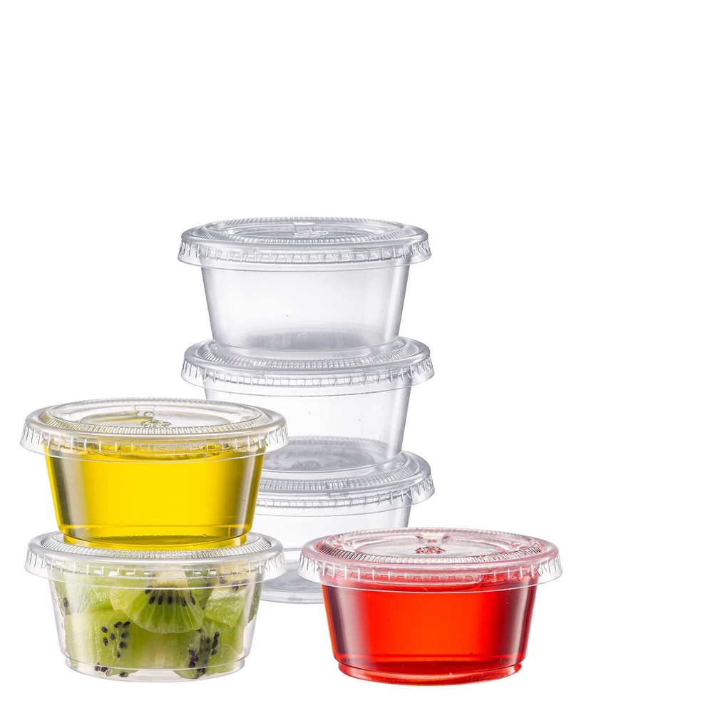 Pantry Value [2 oz. - 100 Count Clear Disposable Plastic Portion Cups with Li...