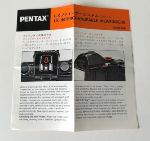 Pentax LX Interchangeable Viewfinders Instruction Manual