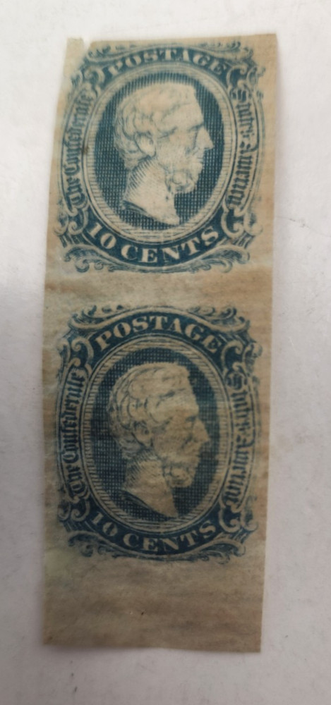 Civil War CSA 10 Cent Stamp Keating & Ball 1863 Jefferson Davis # 9 pair