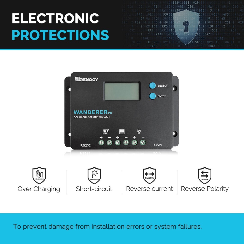 Renogy Wanderer 10A PWM Solar Charge Controller Positive Ground LCD Regulator