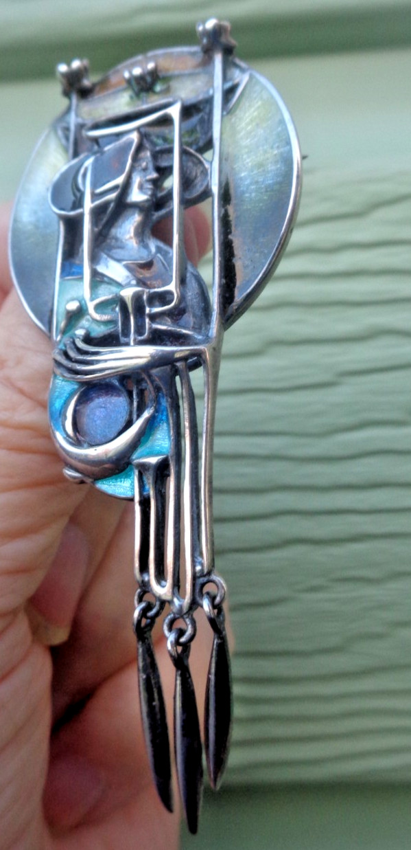 Pat Cheney Silver Pendant Brooch Scottish Sterling Enamel Art Nouveau Mackintosh