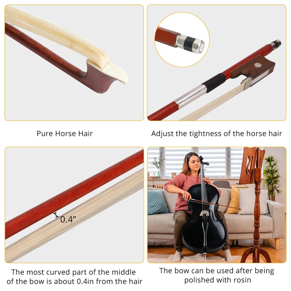 3/4 Size Acoustic Cello, Solid Wood with Case, Bow, Bridge, Rosin, Strings Set