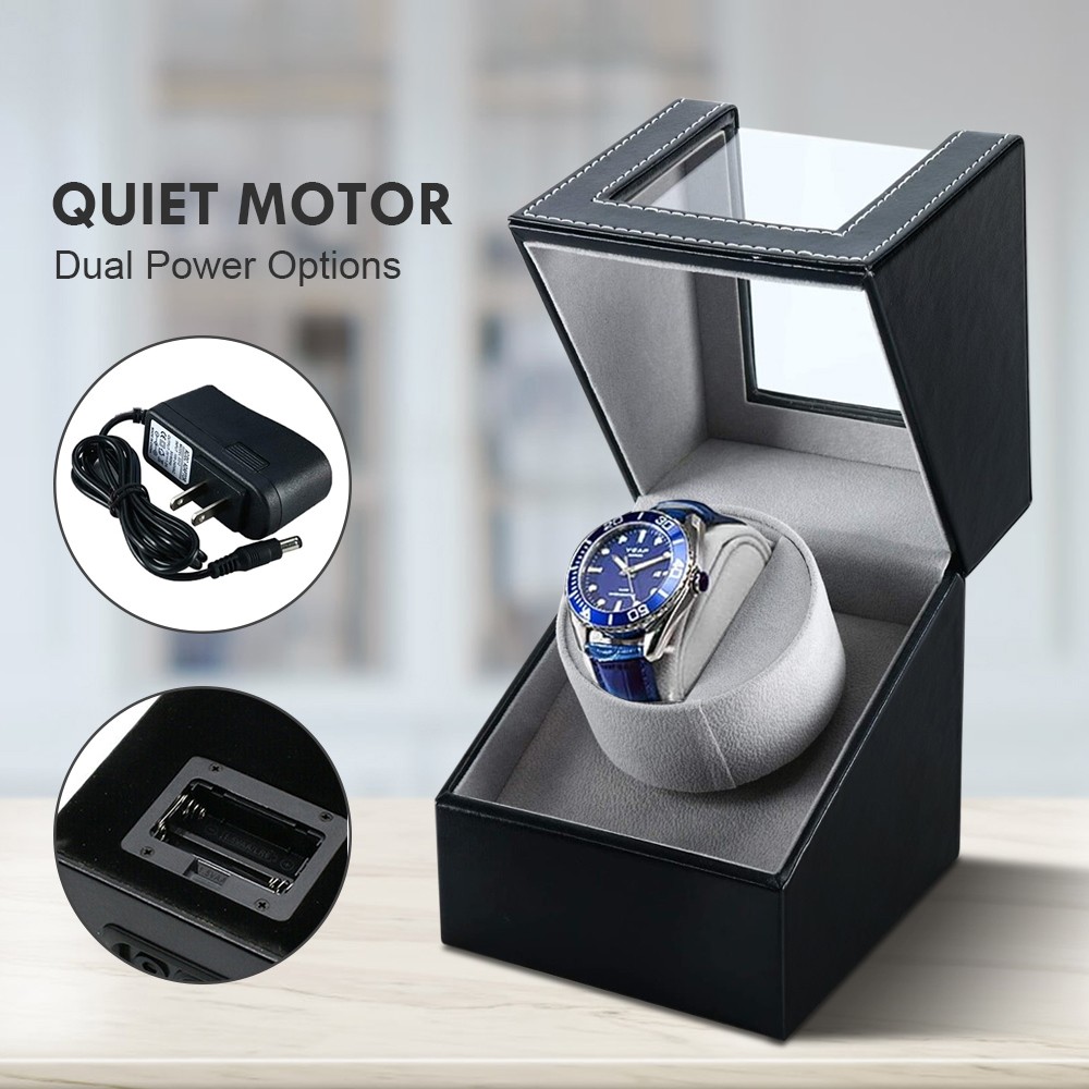 Automatic Rotation Watch Winder Leather Single Storage Display Case Box Quiet