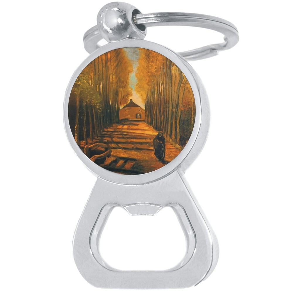 Tree Lined Path Bottle Opener Keychain - Metal Beer Bar Tool Key Ring