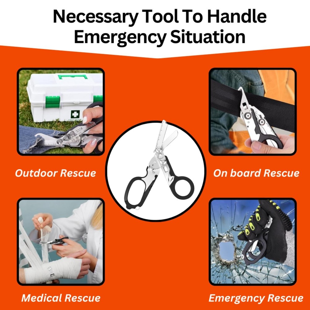 Pack 2 | 6 in 1 Multifunctional Trauma Shears Foldable with Strap Black