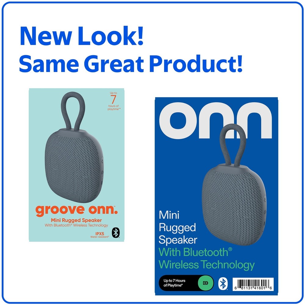 onn Mini Rugged Speaker with Bluetooth Wireless Technology, Gray