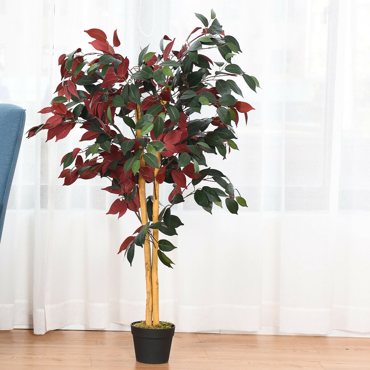 4-Feet Artificial Capensia Bush Red/Green Leaves Indoor-Outdoor Home Décor
