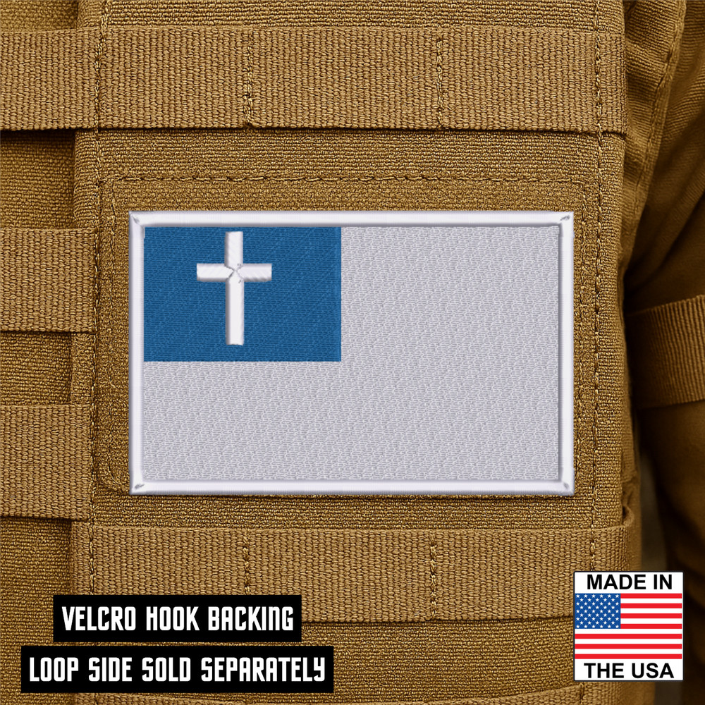 Christian Faith Flag Patch - 3.5" X 2" Hook & Loop Patch with Blue & White Cross