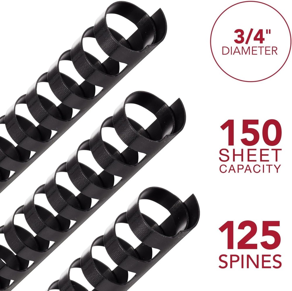 Durable 3/4" CombBind Binding Spines - Black 125 Pack for Document Organization