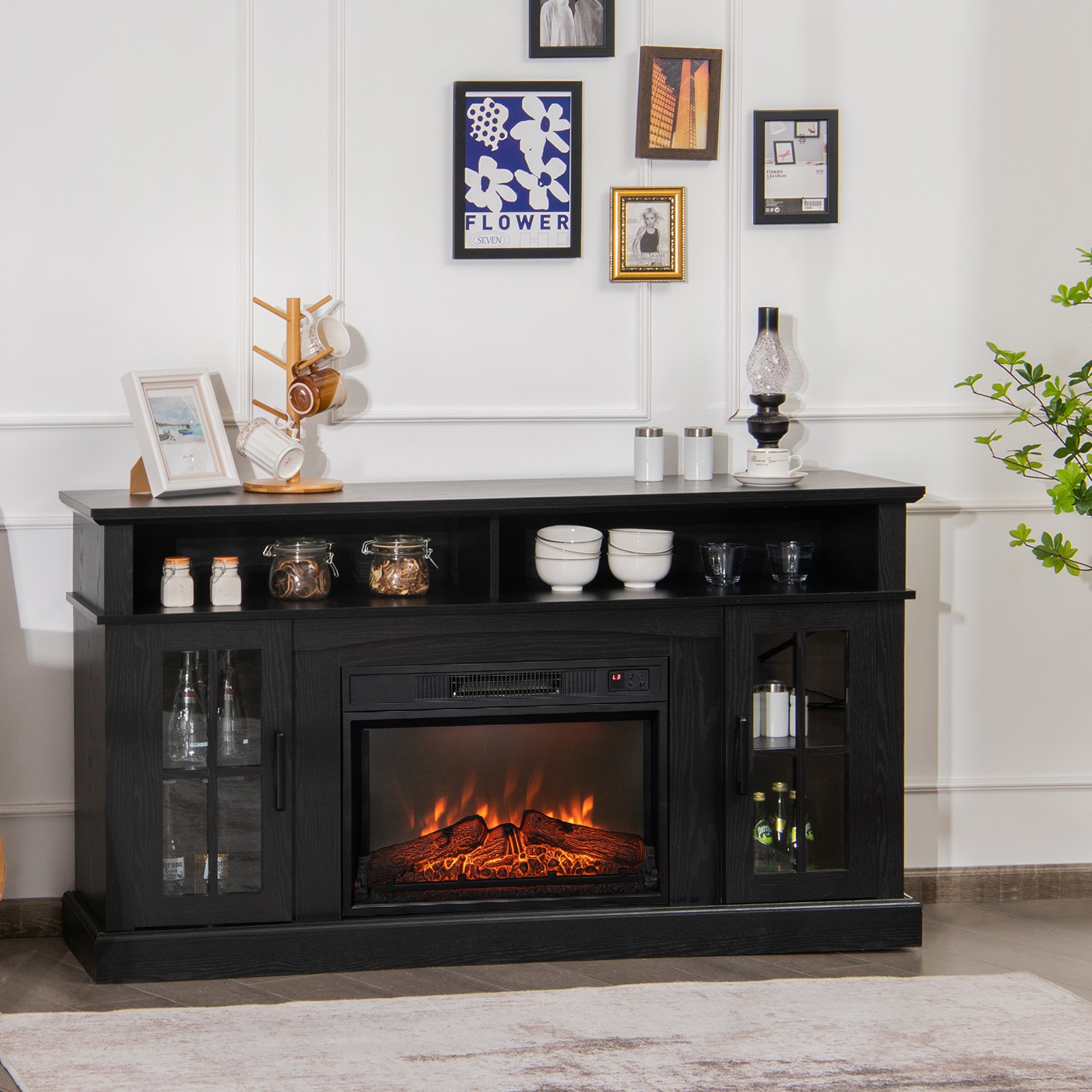 58" Fireplace TV Stand W/ 1400W Electric Fireplace for TVs up to 65 Inches