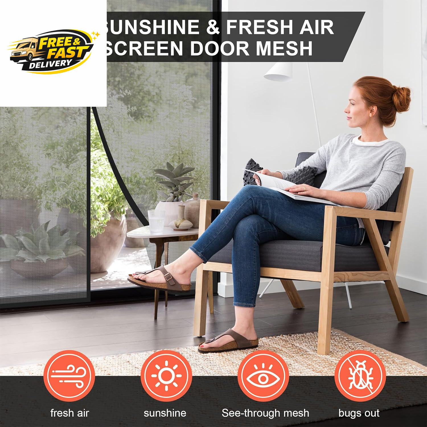 Magnetic Screen Door- Fit up to 36 X 80” Door. Heavy-Duty Screen Door Mesh with